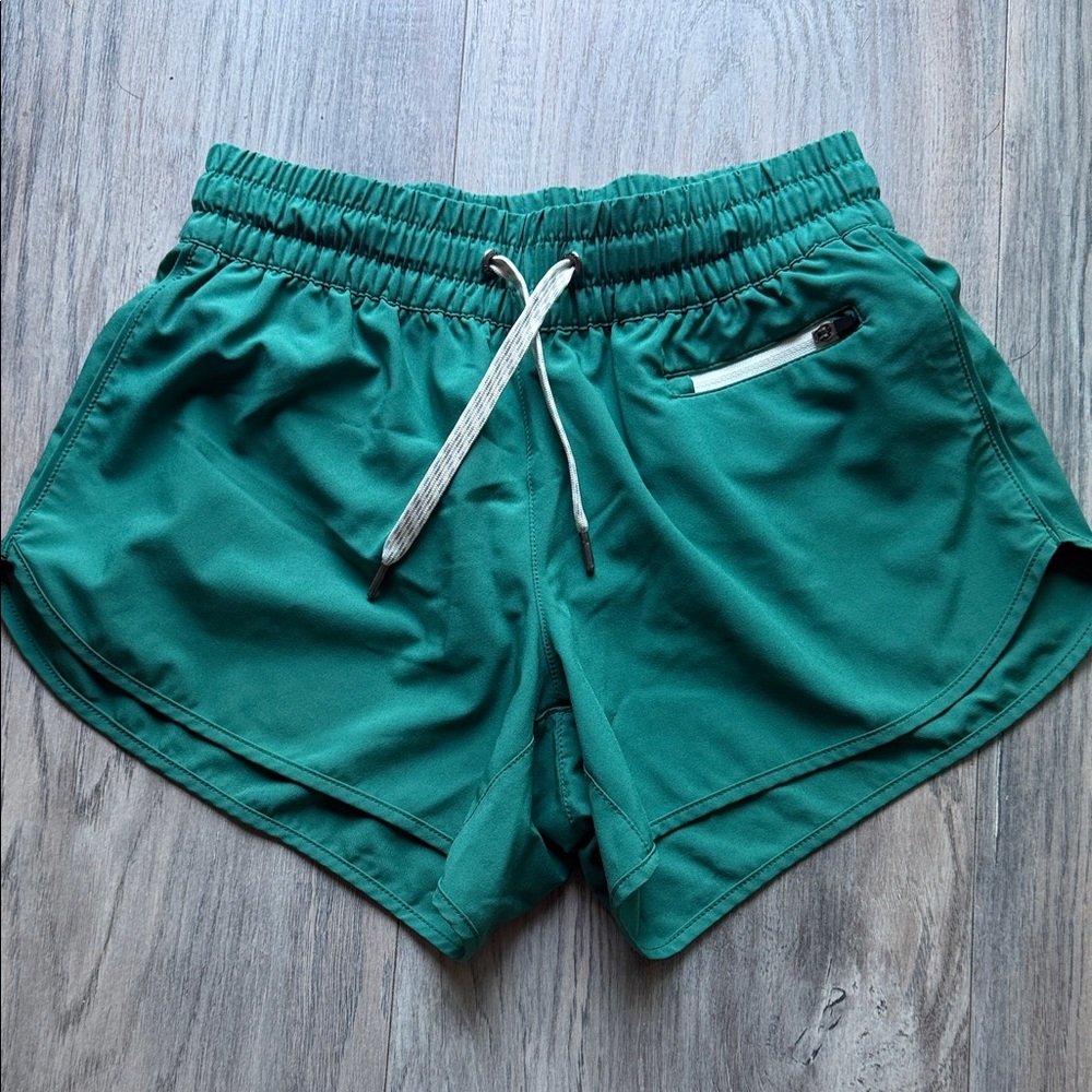 Vuori Teal Athletic Drawstring Shorts with Zipper Pocket